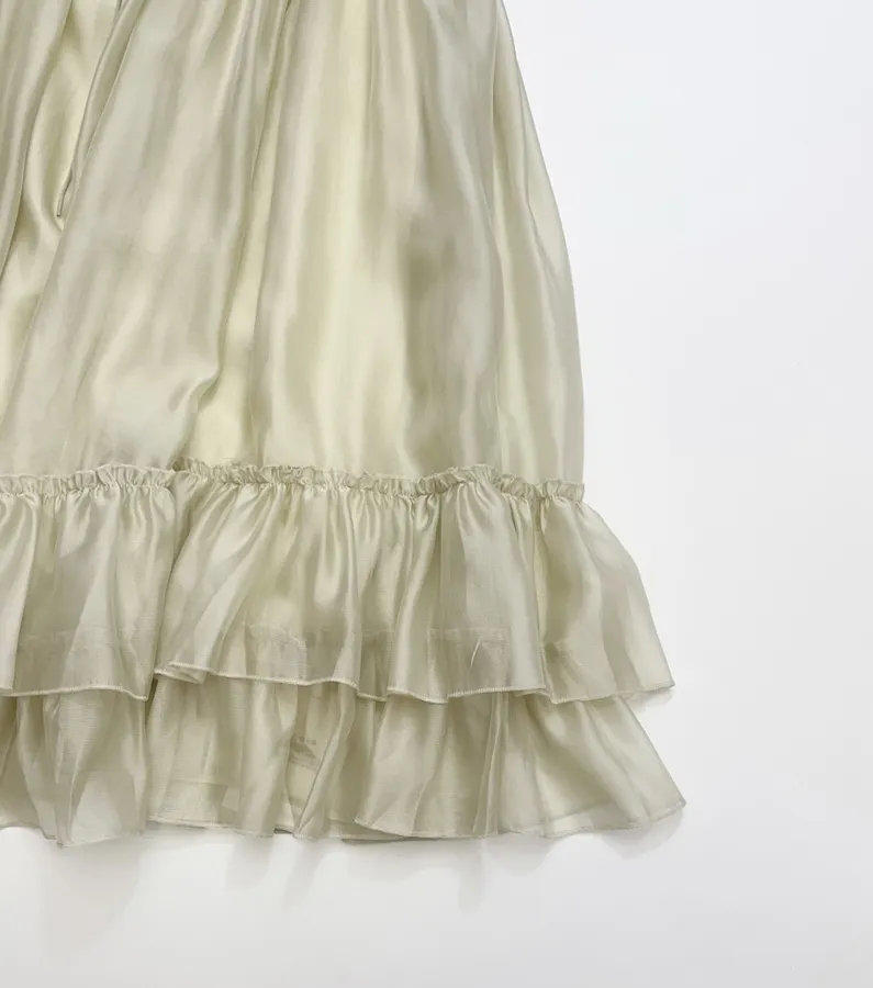 Cream Ruffle-Trim Long-Sleeve Maxi Dress in Apricot, product view 20