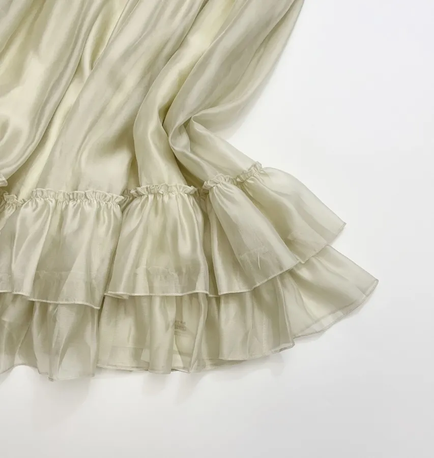 Cream Ruffle-Trim Long-Sleeve Maxi Dress in Apricot, product view 21