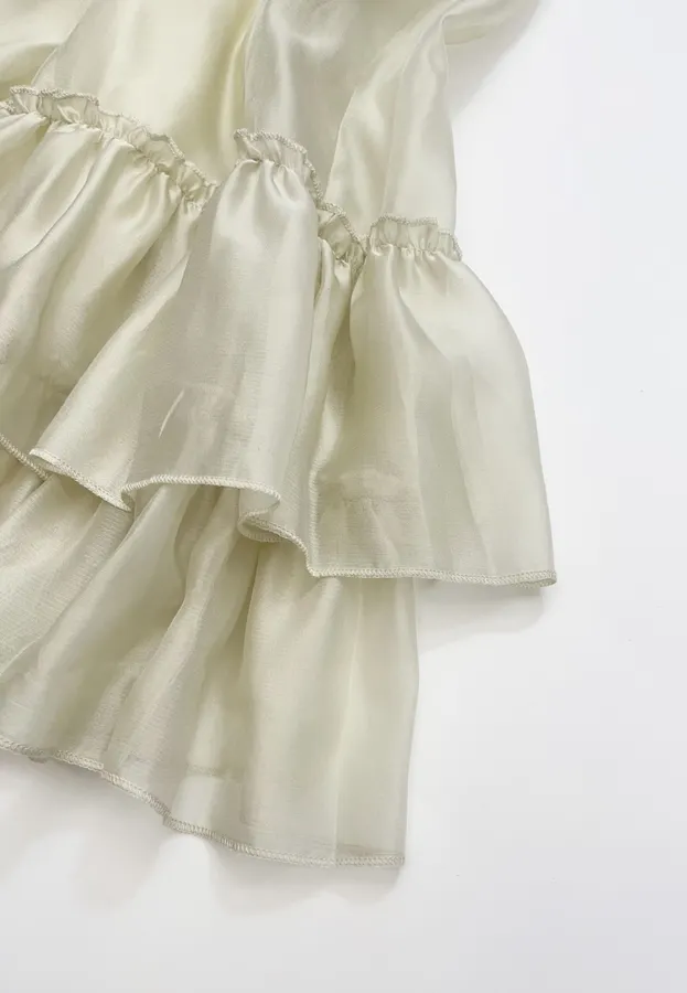 Cream Ruffle-Trim Long-Sleeve Maxi Dress in Apricot, product view 22