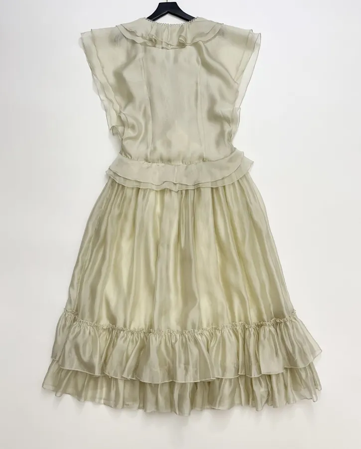 Cream Ruffle-Trim Long-Sleeve Maxi Dress in Apricot, product view 24
