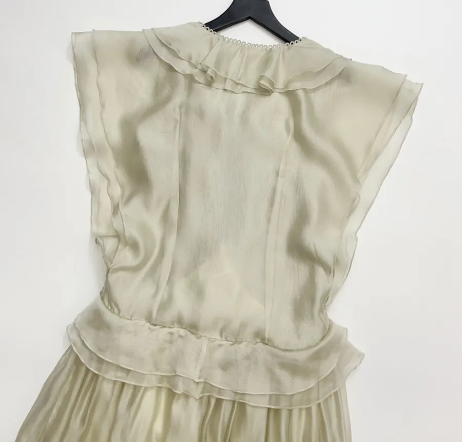 Cream Ruffle-Trim Long-Sleeve Maxi Dress in Apricot, product view 25