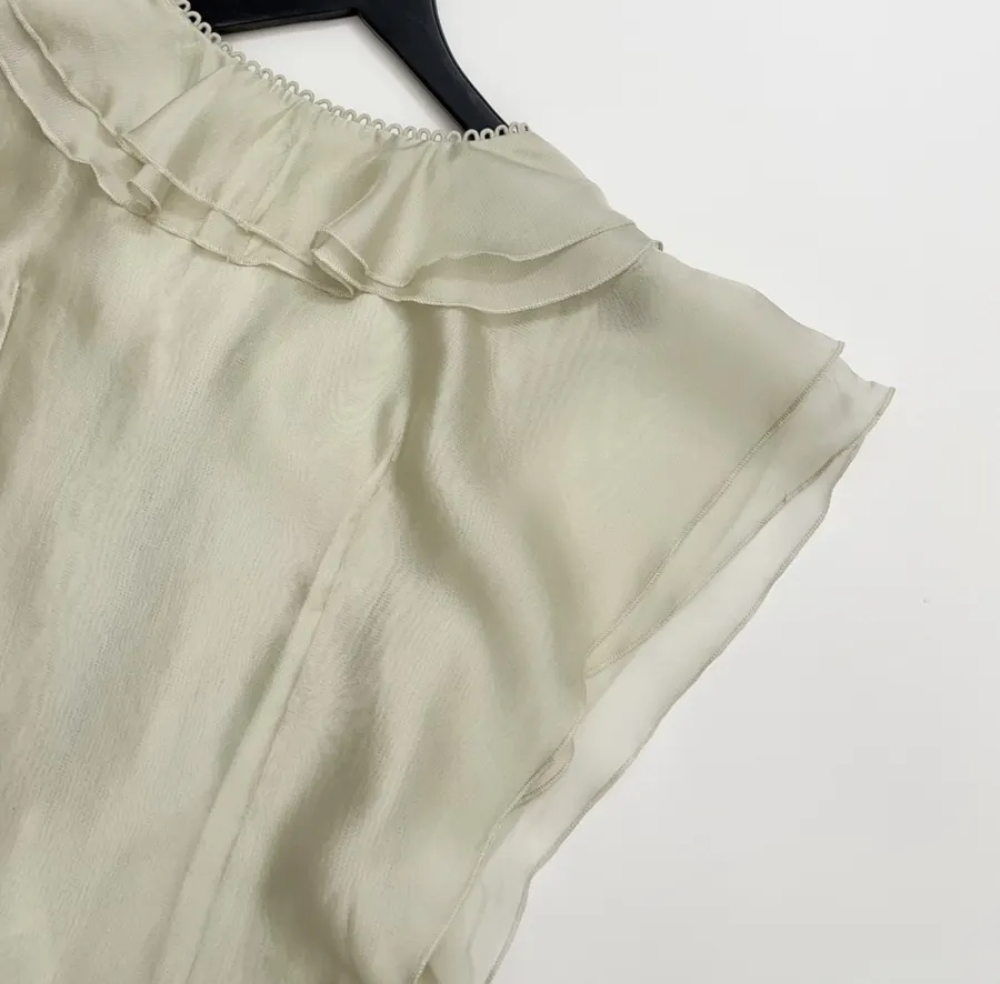 Cream Ruffle-Trim Long-Sleeve Maxi Dress in Apricot, product view 26