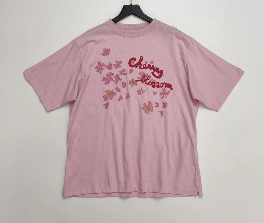 Cherry Blossom Embroidered Crew-Neck T-Shirt in Pink, product view 04