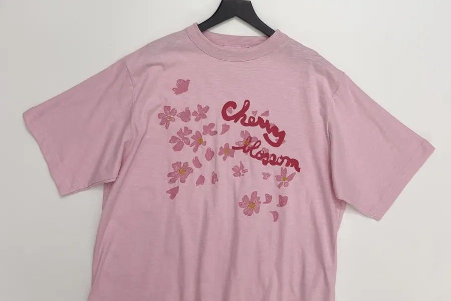 Cherry Blossom Embroidered Crew-Neck T-Shirt in Pink, product view 05