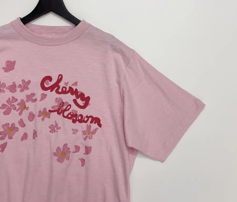 Cherry Blossom Embroidered Crew-Neck T-Shirt in Pink, product view 06