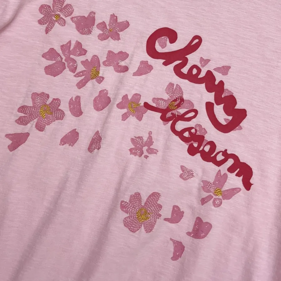 Cherry Blossom Embroidered Crew-Neck T-Shirt in Pink, product view 09