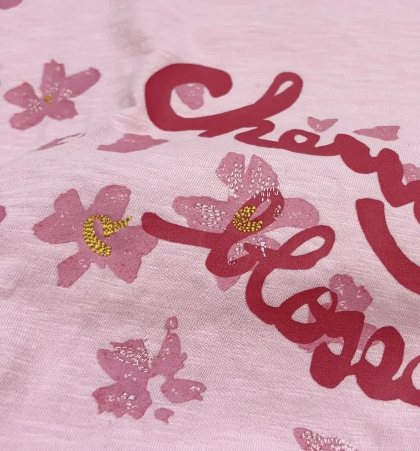 Cherry Blossom Embroidered Crew-Neck T-Shirt in Pink, product view 11