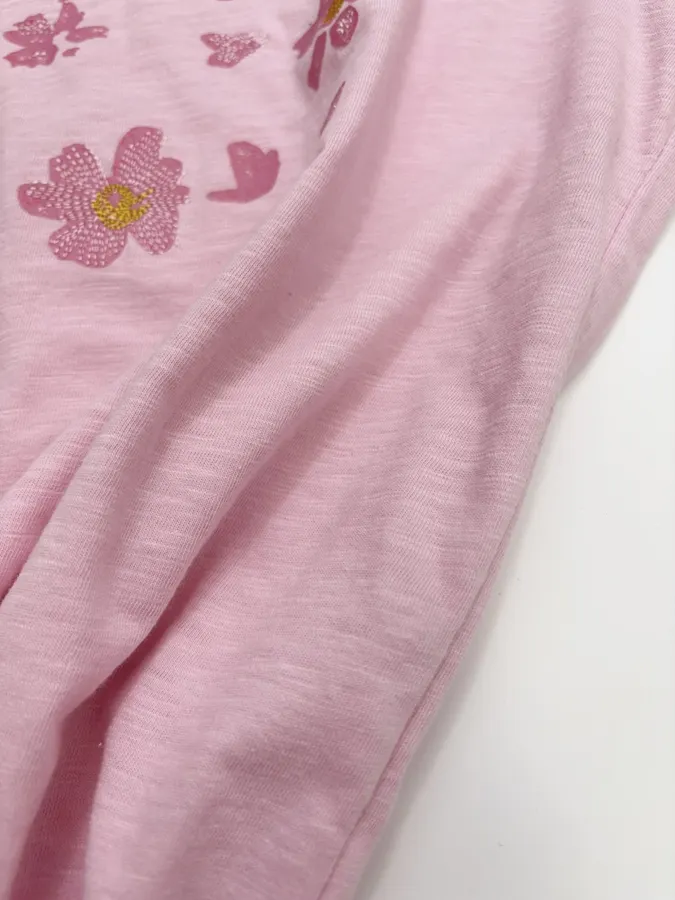 Cherry Blossom Embroidered Crew-Neck T-Shirt in Pink, product view 16
