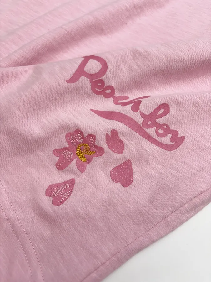 Cherry Blossom Embroidered Crew-Neck T-Shirt in Pink, product view 20