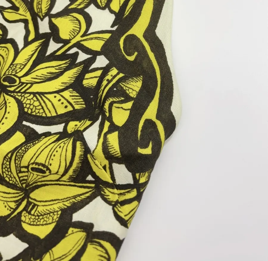 Linen Bright Yellow Floral Print Halterneck Backless Dress - Mini Skirt in Yellow and Black, product view 07