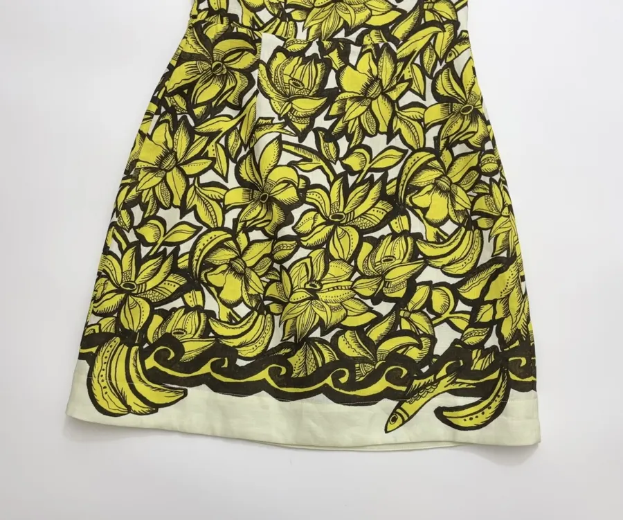 Linen Bright Yellow Floral Print Halterneck Backless Dress - Mini Skirt in Yellow and Black, product view 09