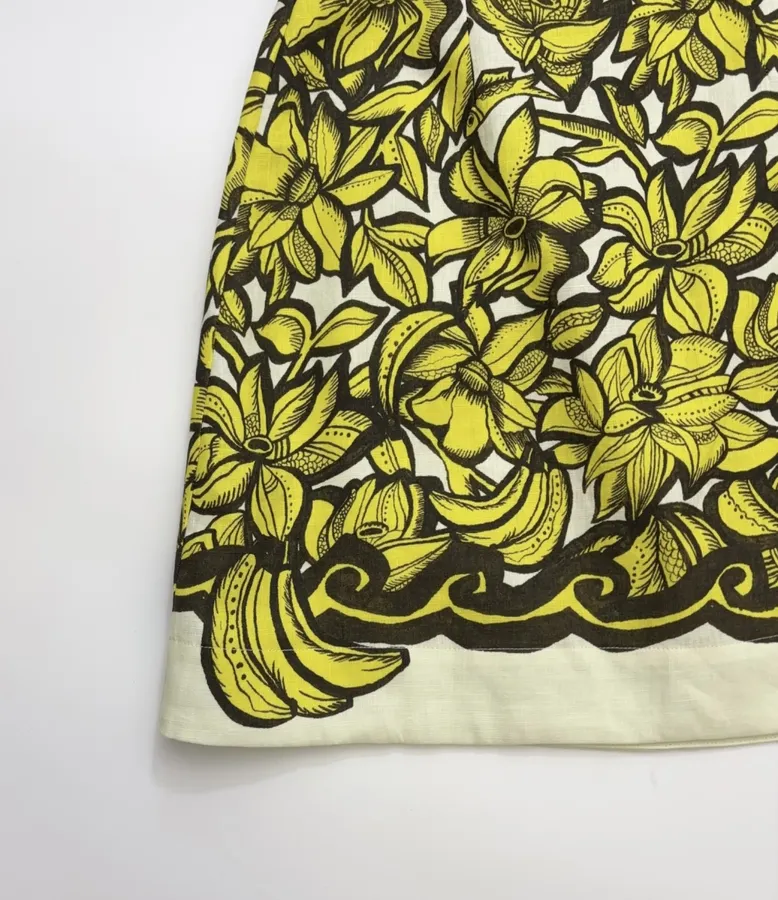 Linen Bright Yellow Floral Print Halterneck Backless Dress - Mini Skirt in Yellow and Black, product view 10