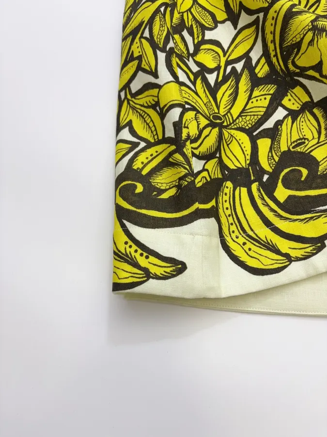Linen Bright Yellow Floral Print Halterneck Backless Dress - Mini Skirt in Yellow and Black, product view 11