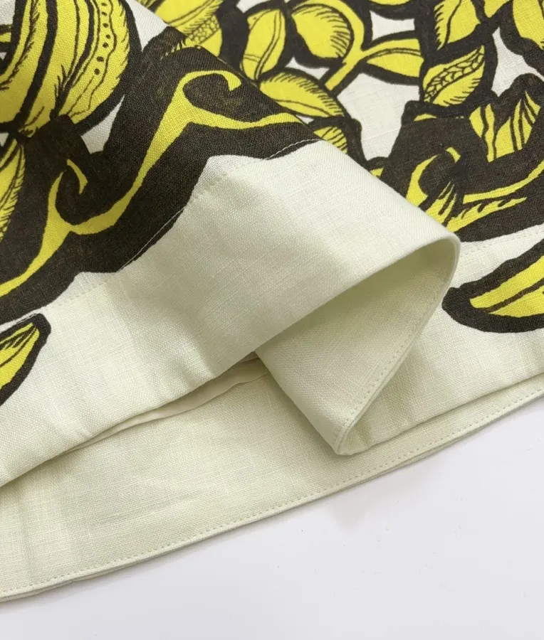 Linen Bright Yellow Floral Print Halterneck Backless Dress - Mini Skirt in Yellow and Black, product view 12