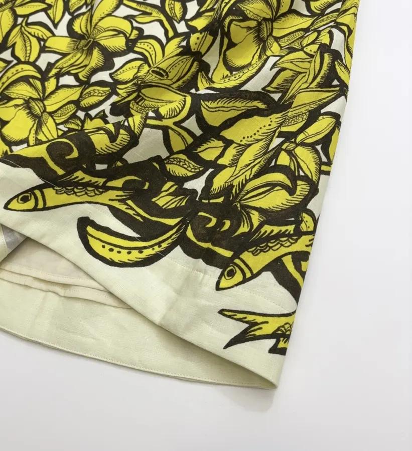 Linen Bright Yellow Floral Print Halterneck Backless Dress - Mini Skirt in Yellow and Black, product view 15