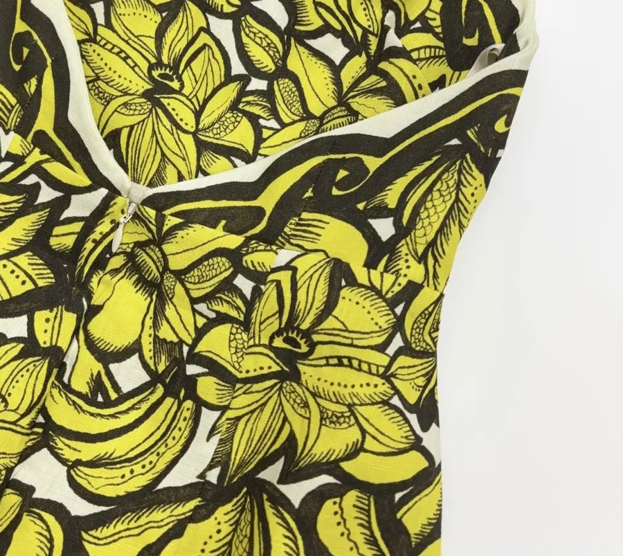 Linen Bright Yellow Floral Print Halterneck Backless Dress - Mini Skirt in Yellow and Black, product view 18