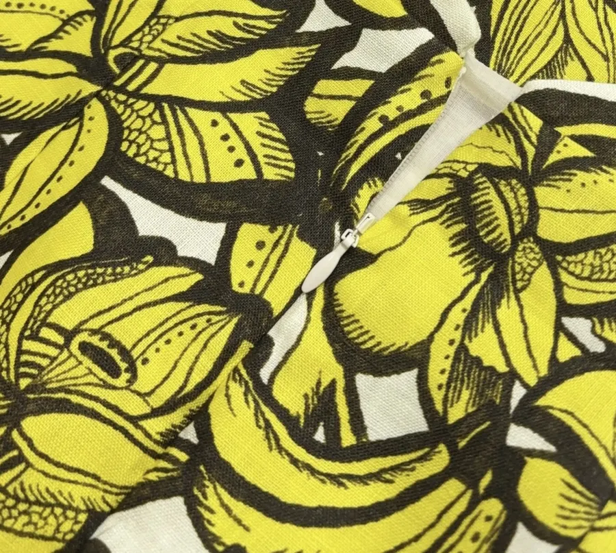 Linen Bright Yellow Floral Print Halterneck Backless Dress - Mini Skirt in Yellow and Black, product view 19