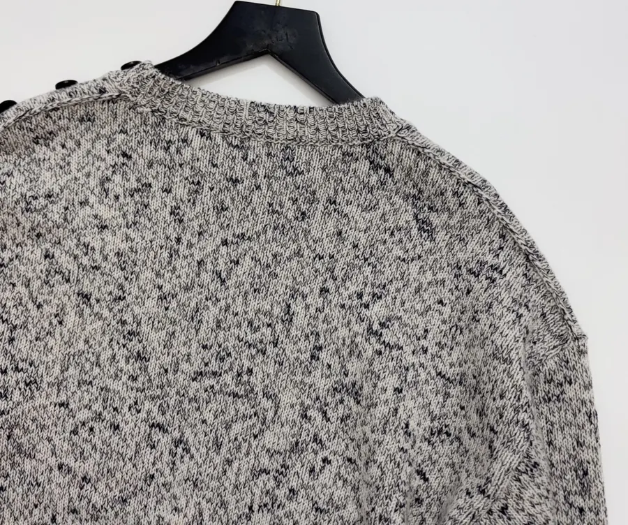 Cashmere Knit Sweater, High-Quality Textured Casual Top in Gray, product view 16