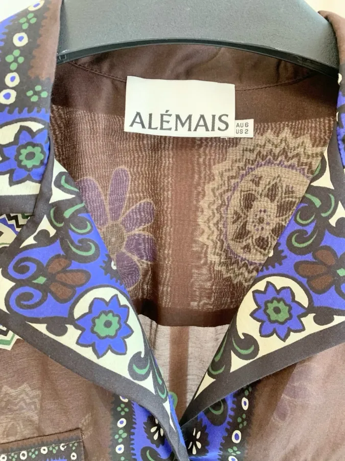 Retro Ethnic Floral Print Loose Short-Sleeve Shirt in Brown Multicolor, product view 02