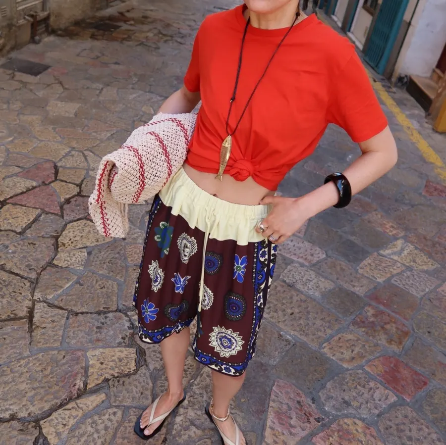 Retro Ethnic Floral Print Elastic-Waist Casual Shorts in Multicolor, product view 09