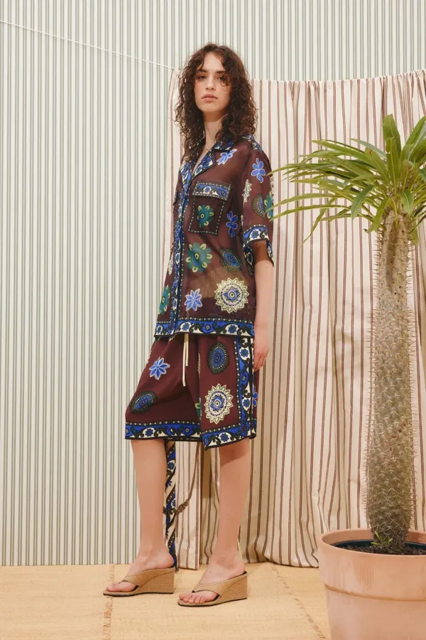Retro Ethnic Floral Print Elastic-Waist Casual Shorts in Multicolor, product view 15
