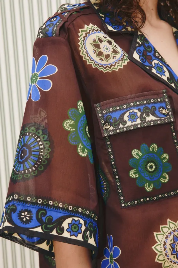 Retro Ethnic Floral Print Elastic-Waist Casual Shorts in Multicolor, product view 17