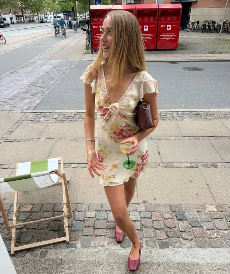 Silk Bias-Cut French Retro Tea-Length A-Line Dress 'The Mathilde' in Ivory Floral, product view 12