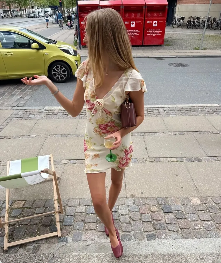 Silk Bias-Cut French Retro Tea-Length A-Line Dress 'The Mathilde' in Ivory Floral, product view 20