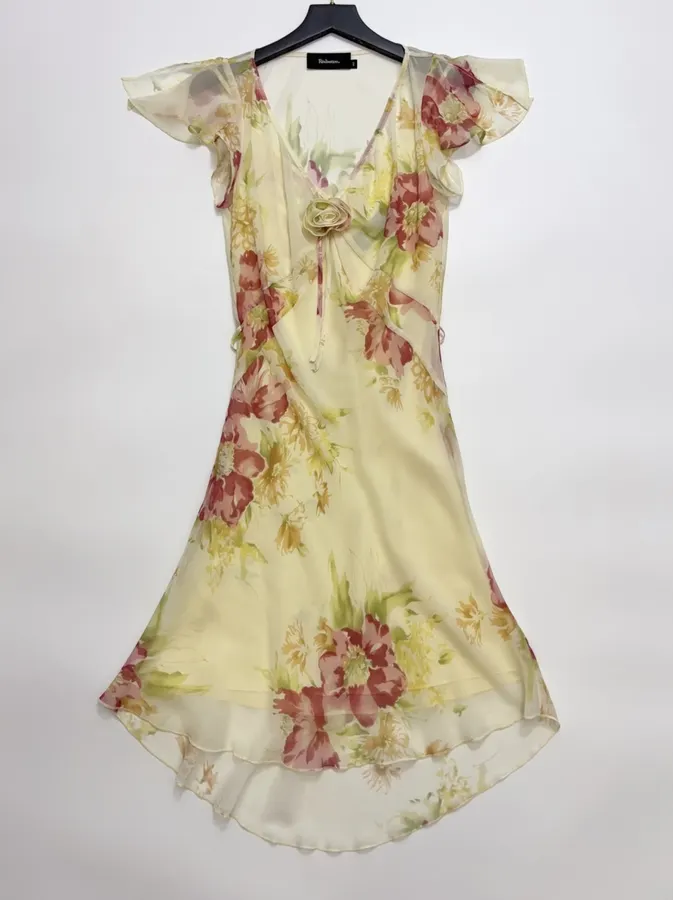 Silk Bias-Cut French Retro Tea-Length A-Line Dress 'The Mathilde' in Ivory Floral, product view 21