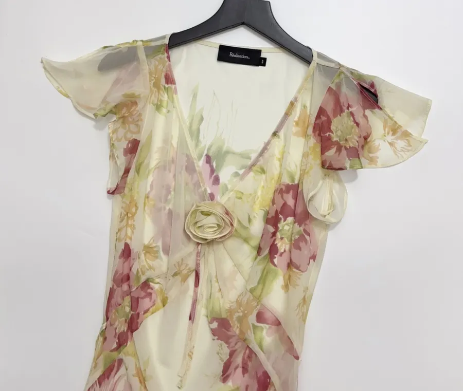 Silk Bias-Cut French Retro Tea-Length A-Line Dress 'The Mathilde' in Ivory Floral, product view 22