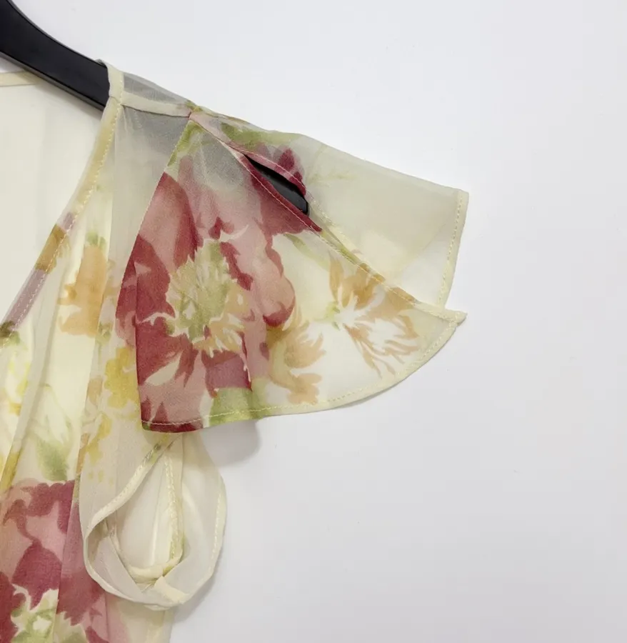 Silk Bias-Cut French Retro Tea-Length A-Line Dress 'The Mathilde' in Ivory Floral, product view 23