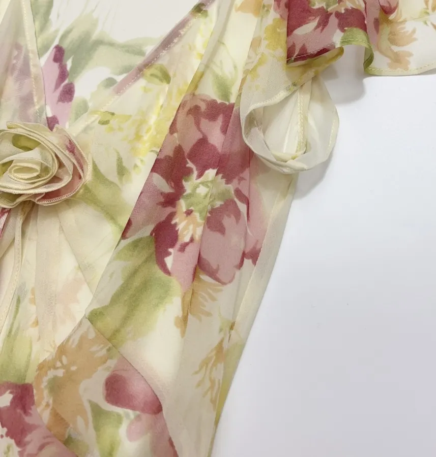 Silk Bias-Cut French Retro Tea-Length A-Line Dress 'The Mathilde' in Ivory Floral, product view 24