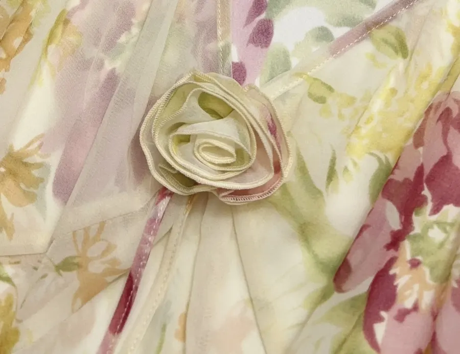 Silk Bias-Cut French Retro Tea-Length A-Line Dress 'The Mathilde' in Ivory Floral, product view 25