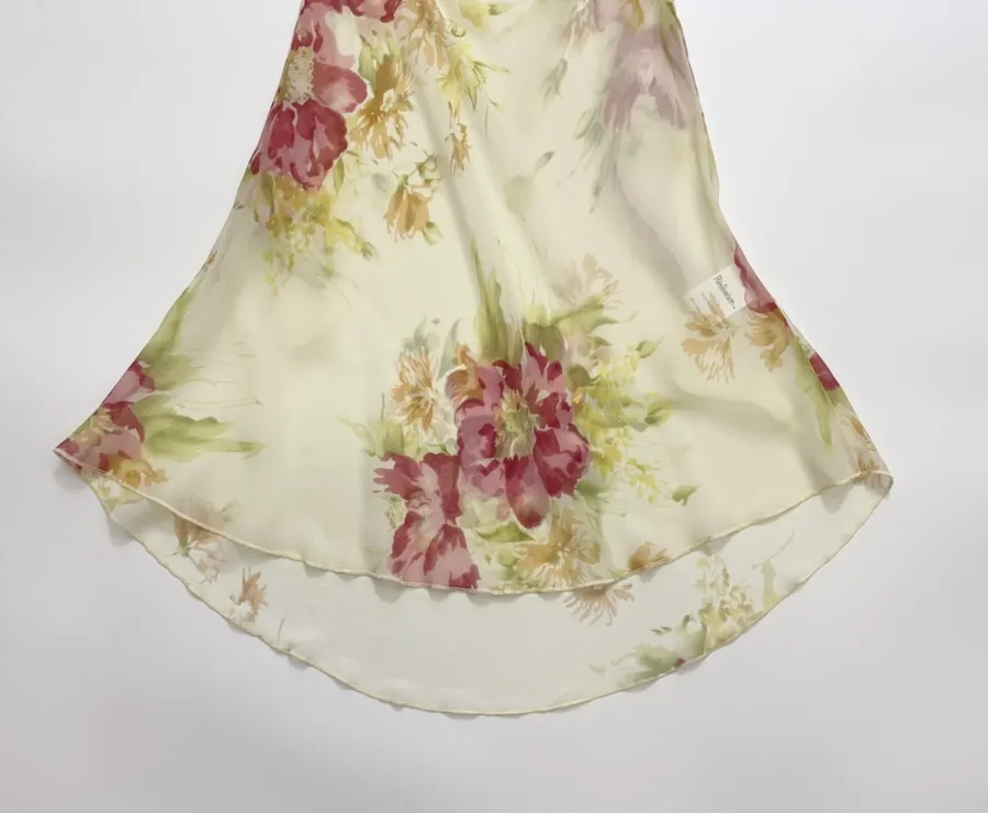 Silk Bias-Cut French Retro Tea-Length A-Line Dress 'The Mathilde' in Ivory Floral, product view 26