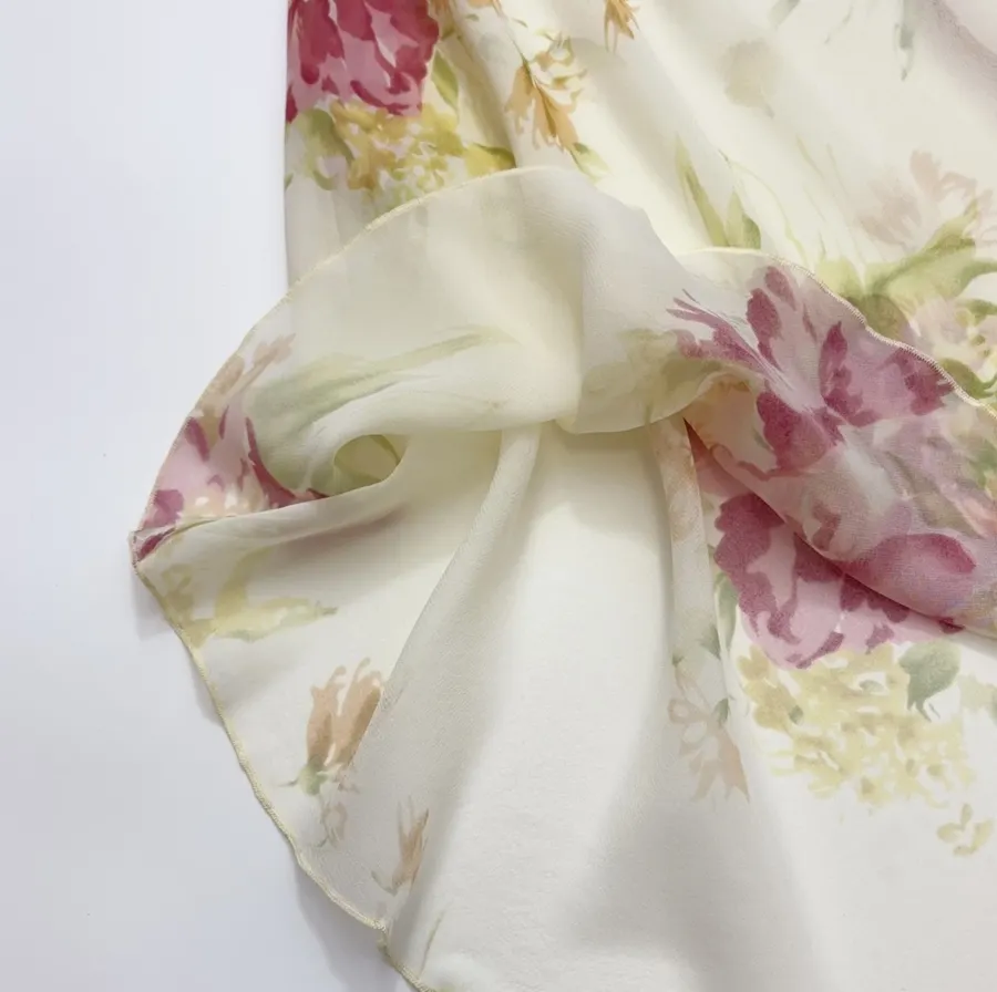 Silk Bias-Cut French Retro Tea-Length A-Line Dress 'The Mathilde' in Ivory Floral, product view 28