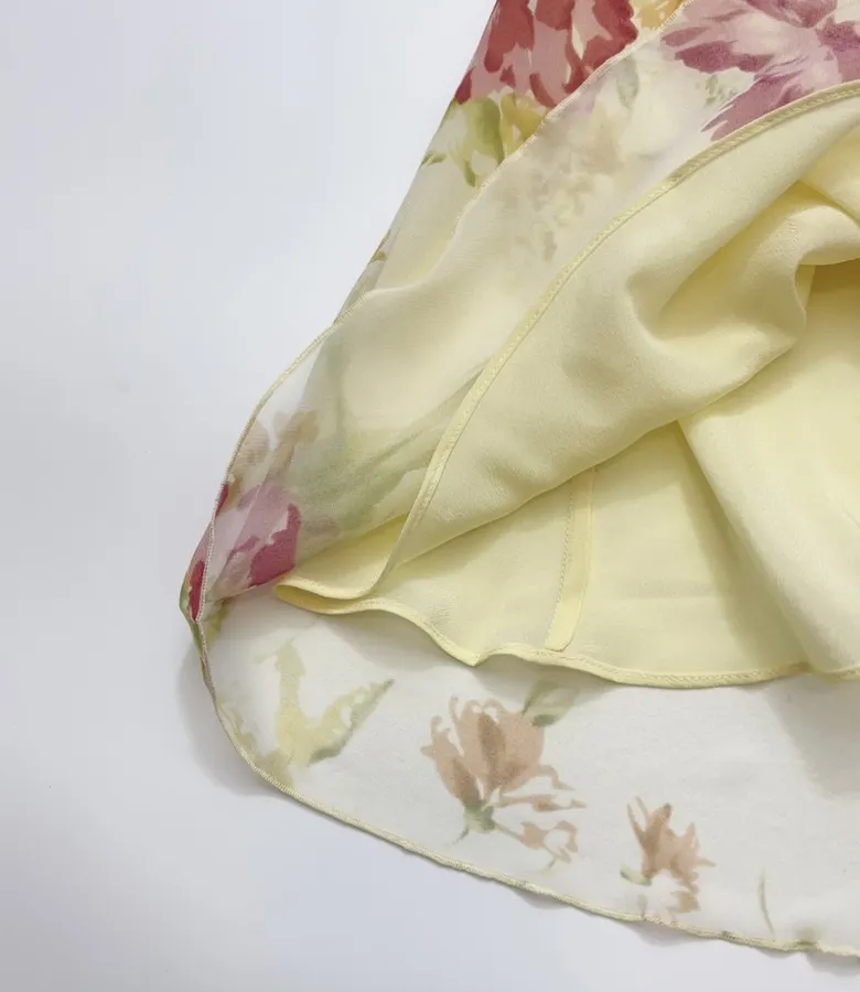 Silk Bias-Cut French Retro Tea-Length A-Line Dress 'The Mathilde' in Ivory Floral, product view 29