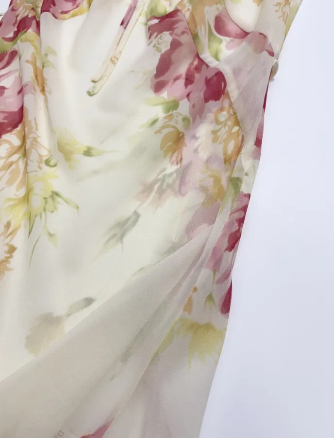 Silk Bias-Cut French Retro Tea-Length A-Line Dress 'The Mathilde' in Ivory Floral, product view 30