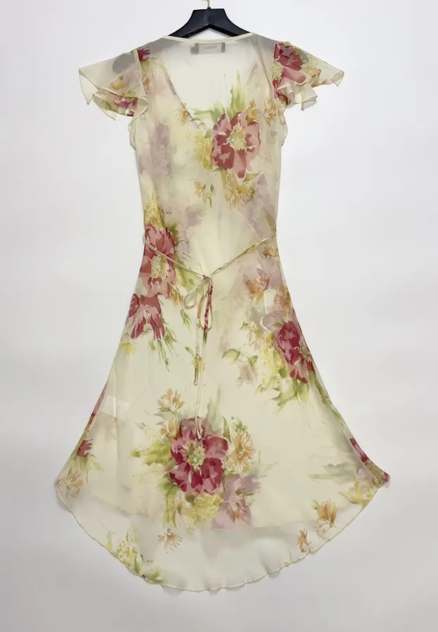 Silk Bias-Cut French Retro Tea-Length A-Line Dress 'The Mathilde' in Ivory Floral, product view 31
