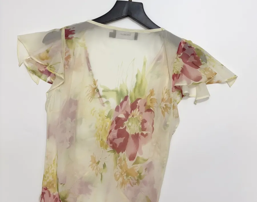 Silk Bias-Cut French Retro Tea-Length A-Line Dress 'The Mathilde' in Ivory Floral, product view 32