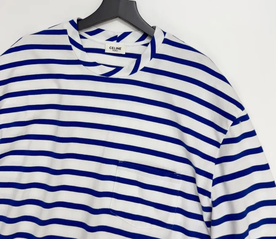 Blue and White Striped Graphic Long-Sleeve T-Shirt in Blue and White, product view 04
