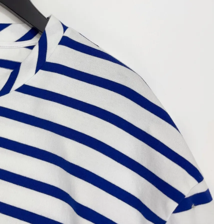 Blue and White Striped Graphic Long-Sleeve T-Shirt in Blue and White, product view 05