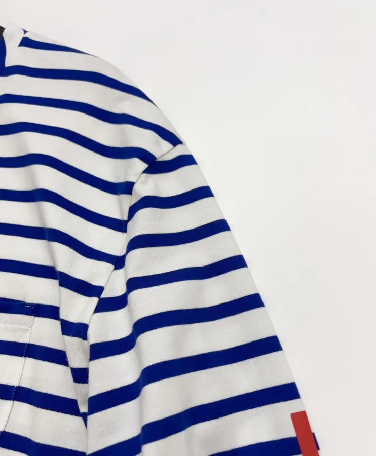 Blue and White Striped Graphic Long-Sleeve T-Shirt in Blue and White, product view 06