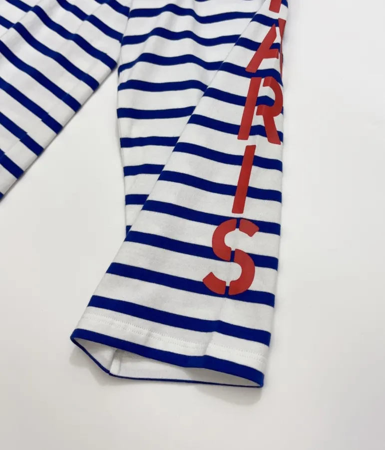 Blue and White Striped Graphic Long-Sleeve T-Shirt in Blue and White, product view 08