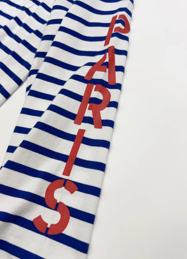 Blue and White Striped Graphic Long-Sleeve T-Shirt in Blue and White, product view 09