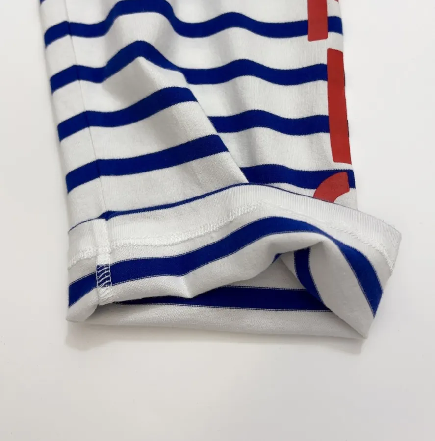 Blue and White Striped Graphic Long-Sleeve T-Shirt in Blue and White, product view 10