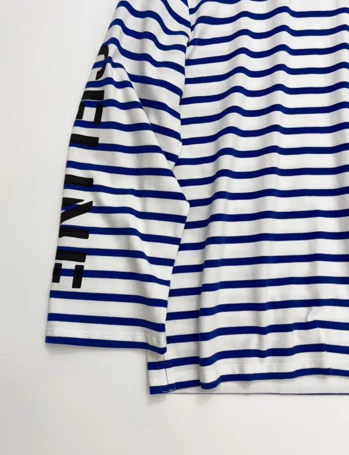 Blue and White Striped Graphic Long-Sleeve T-Shirt in Blue and White, product view 11