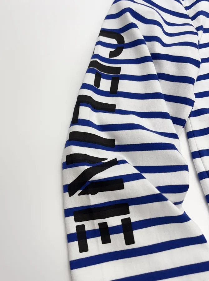 Blue and White Striped Graphic Long-Sleeve T-Shirt in Blue and White, product view 12