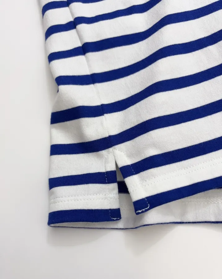 Blue and White Striped Graphic Long-Sleeve T-Shirt in Blue and White, product view 13