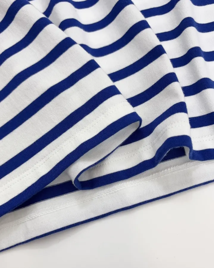 Blue and White Striped Graphic Long-Sleeve T-Shirt in Blue and White, product view 14