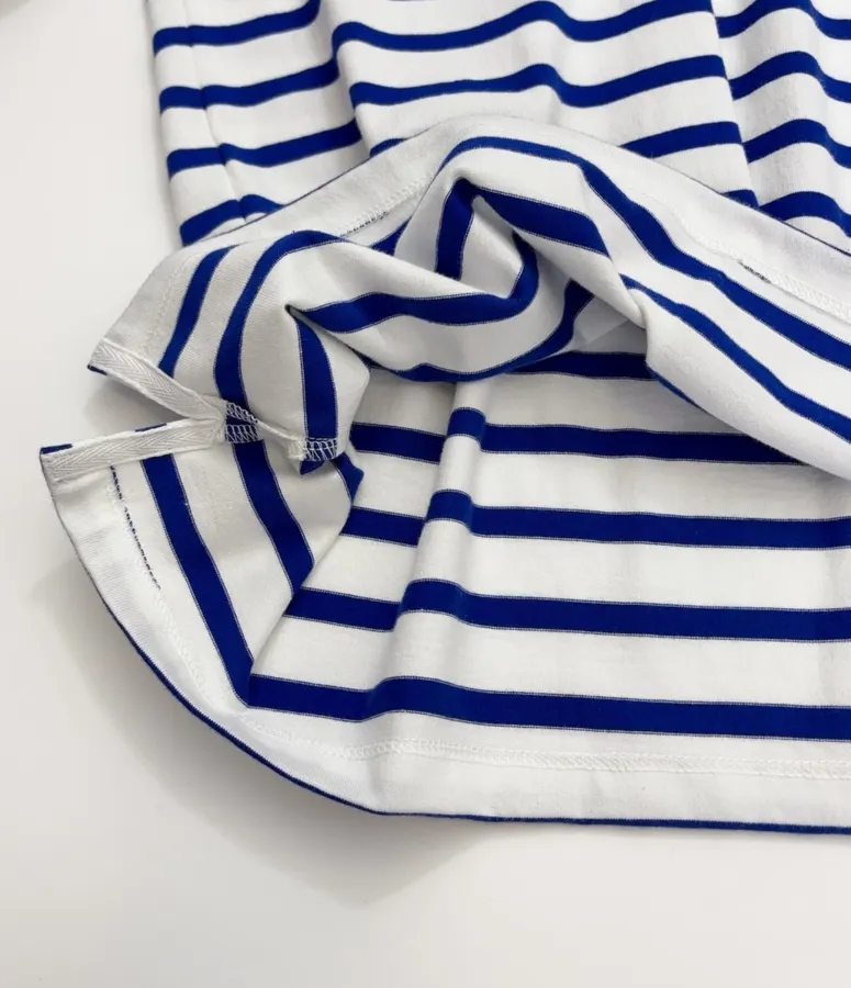 Blue and White Striped Graphic Long-Sleeve T-Shirt in Blue and White, product view 15
